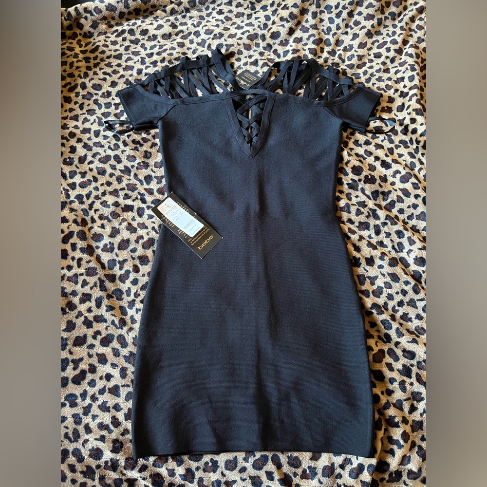 Bebe Black V-Neck Bodycon Mini Dress